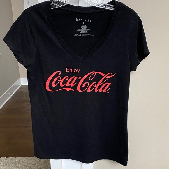 Love Tribe Tops - Love Tribe Black Tee with Red Coca-Cola Logo
